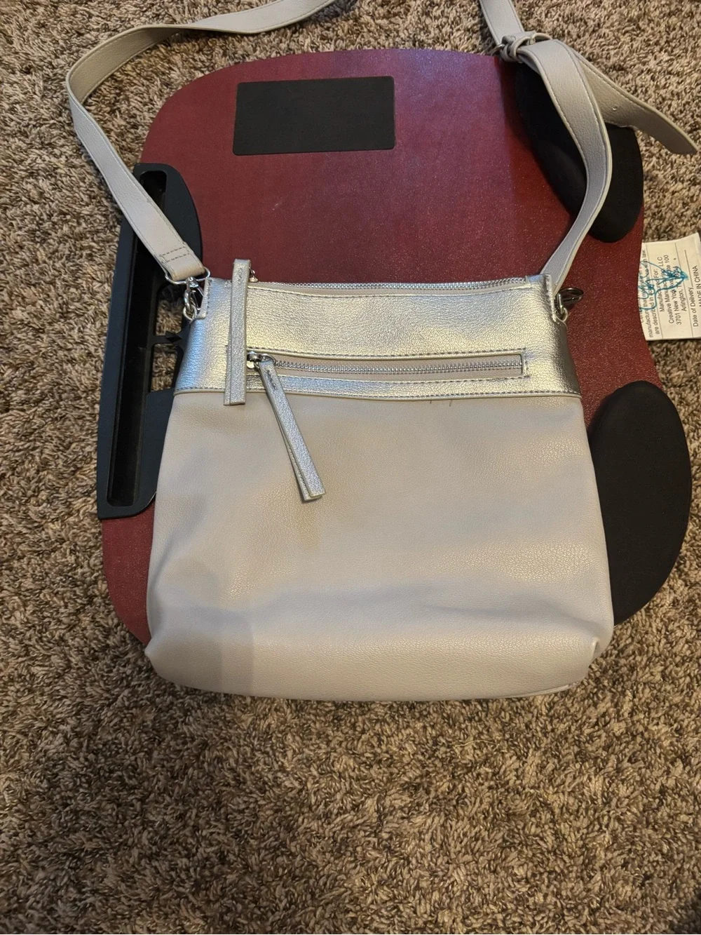 Elegant Cream Crossbody Bag with Silver Trim